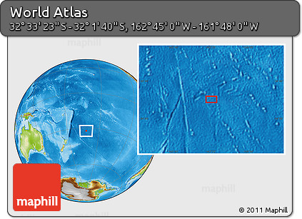 Physical Location Map of the Area around 32° 17' 31" S, 162° 16' 30" W