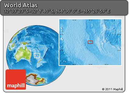 Physical Location Map of the Area around 32° 17' 31" S, 164° 58' 29" E