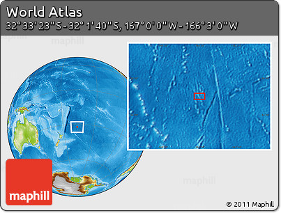 Physical Location Map of the Area around 32° 17' 31" S, 166° 31' 30" W