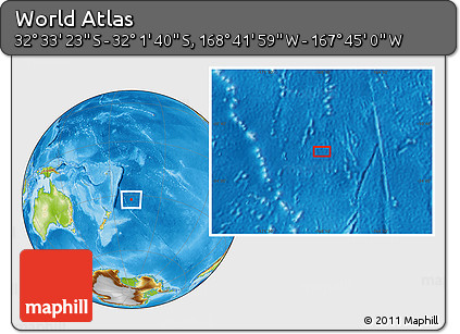 Physical Location Map of the Area around 32° 17' 31" S, 168° 13' 29" W