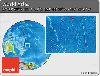 Physical Location Map of the Area around 32° 17' 31" S, 168° 13' 29" W