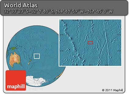 Satellite Location Map of the Area around 32° 17' 31" S, 168° 13' 29" W
