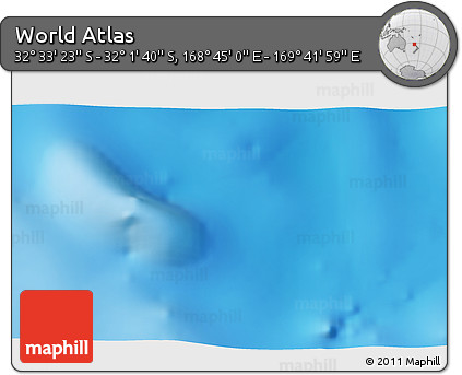 Physical 3D Map of the Area around 32° 17' 31" S, 169° 13' 29" E
