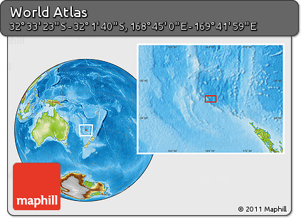 Physical Location Map of the Area around 32° 17' 31" S, 169° 13' 29" E