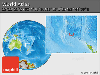 Physical Location Map of the Area around 32° 17' 31" S, 169° 13' 29" E