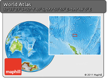Physical Location Map of the Area around 32° 17' 31" S, 174° 19' 29" E