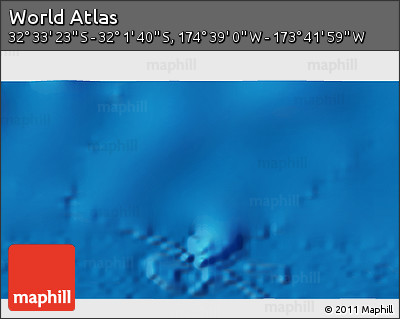 Physical 3D Map of the Area around 32° 17' 31" S, 174° 10' 30" W