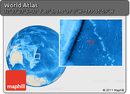 Shaded Relief Location Map of the Area around 32° 17' 31" S, 174° 10' 30" W