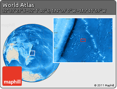 Shaded Relief Location Map of the Area around 32° 17' 31" S, 174° 10' 30" W
