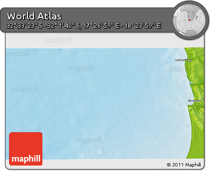 Physical 3D Map of the Area around 32° 17' 31" S, 17° 55' 29" E