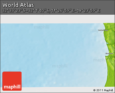 Physical 3D Map of the Area around 32° 17' 31" S, 17° 55' 29" E
