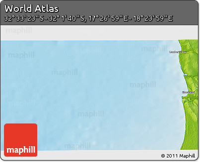 Physical 3D Map of the Area around 32° 17' 31" S, 17° 55' 29" E