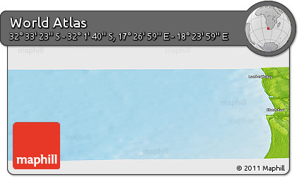 Physical Panoramic Map of the Area around 32° 17' 31" S, 17° 55' 29" E