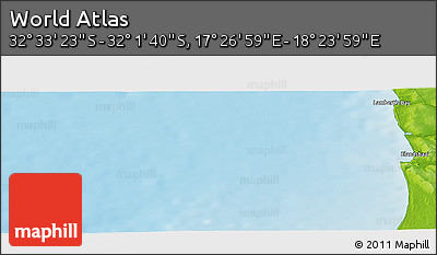 Physical Panoramic Map of the Area around 32° 17' 31" S, 17° 55' 29" E