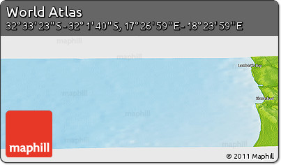 Physical Panoramic Map of the Area around 32° 17' 31" S, 17° 55' 29" E