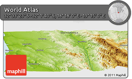 Physical Panoramic Map of the Area around 32° 17' 31" S, 18° 46' 29" E