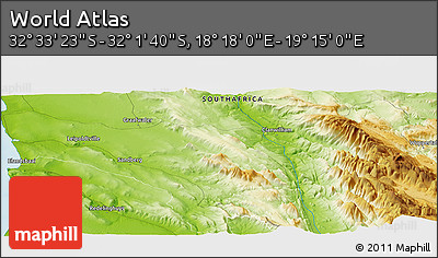 Physical Panoramic Map of the Area around 32° 17' 31" S, 18° 46' 29" E