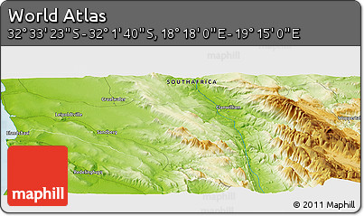 Physical Panoramic Map of the Area around 32° 17' 31" S, 18° 46' 29" E