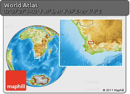Physical Location Map of the Area around 32° 17' 31" S, 19° 37' 30" E