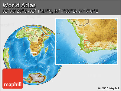 Physical Location Map of the Area around 32° 17' 31" S, 19° 37' 30" E