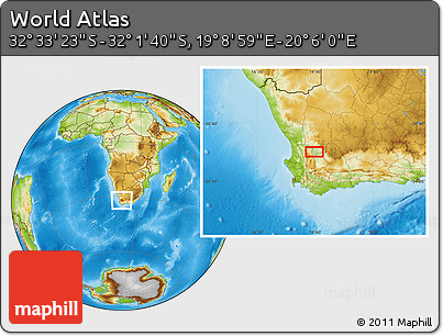 Physical Location Map of the Area around 32° 17' 31" S, 19° 37' 30" E