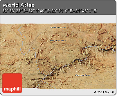 Satellite 3D Map of the Area around 32° 17' 31" S, 21° 19' 30" E