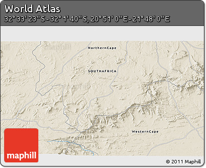 Shaded Relief 3D Map of the Area around 32° 17' 31" S, 21° 19' 30" E