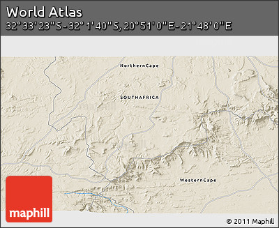 Shaded Relief 3D Map of the Area around 32° 17' 31" S, 21° 19' 30" E