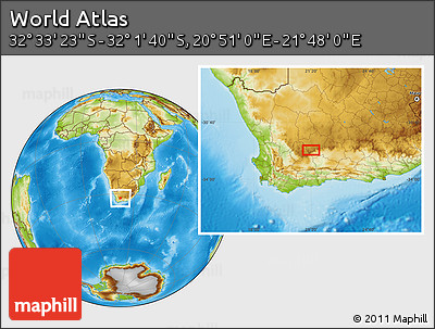 Physical Location Map of the Area around 32° 17' 31" S, 21° 19' 30" E