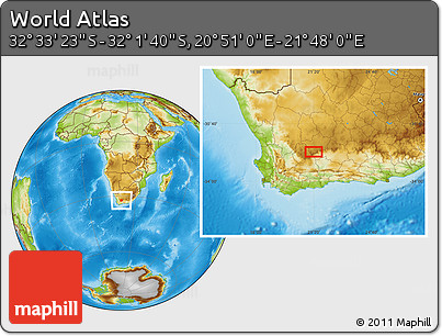 Physical Location Map of the Area around 32° 17' 31" S, 21° 19' 30" E