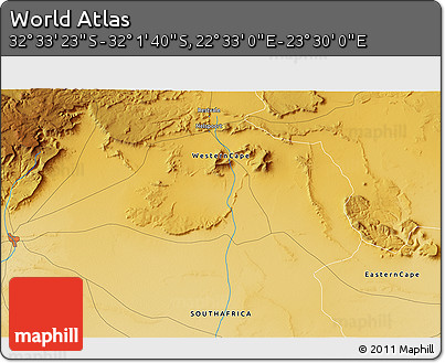 Physical 3D Map of the Area around 32° 17' 31" S, 23° 1' 29" E