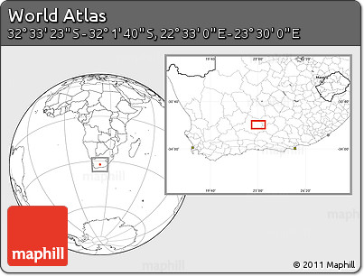 Blank Location Map of the Area around 32° 17' 31" S, 23° 1' 29" E