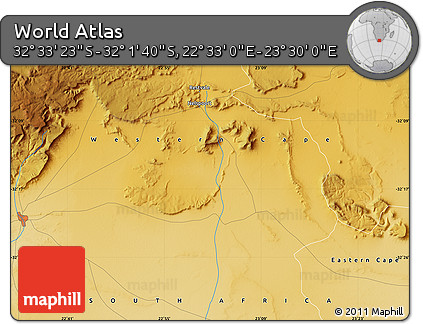 Physical Map of the Area around 32° 17' 31" S, 23° 1' 29" E