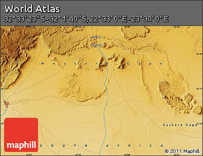 Physical Map of the Area around 32° 17' 31" S, 23° 1' 29" E