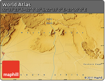 Physical Map of the Area around 32° 17' 31" S, 23° 1' 29" E