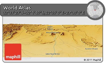 Physical Panoramic Map of the Area around 32° 17' 31" S, 23° 1' 29" E