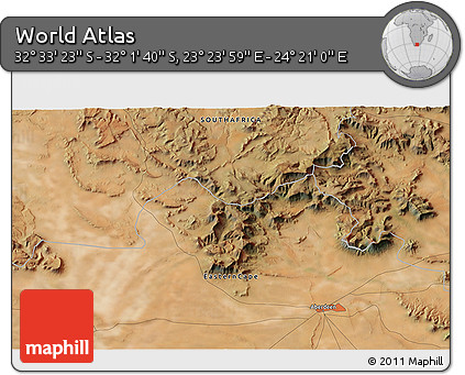 Satellite 3D Map of the Area around 32° 17' 31" S, 23° 52' 30" E