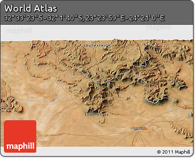 Satellite 3D Map of the Area around 32° 17' 31" S, 23° 52' 30" E