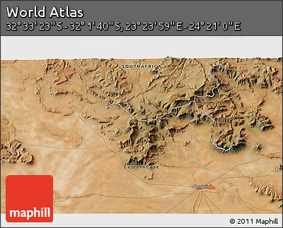 Satellite 3D Map of the Area around 32° 17' 31" S, 23° 52' 30" E