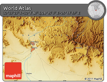 Physical Map of the Area around 32° 17' 31" S, 24° 43' 30" E