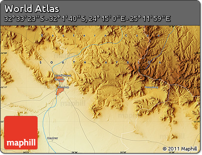 Physical Map of the Area around 32° 17' 31" S, 24° 43' 30" E