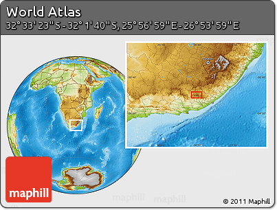 Physical Location Map of the Area around 32° 17' 31" S, 26° 25' 29" E