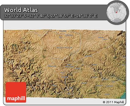 Satellite 3D Map of the Area around 32° 17' 31" S, 28° 7' 30" E
