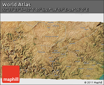 Satellite 3D Map of the Area around 32° 17' 31" S, 28° 7' 30" E