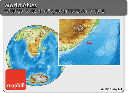 Physical Location Map of the Area around 32° 17' 31" S, 30° 40' 29" E