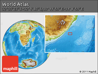 Physical Location Map of the Area around 32° 17' 31" S, 30° 40' 29" E