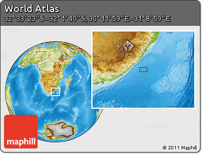 Physical Location Map of the Area around 32° 17' 31" S, 30° 40' 29" E