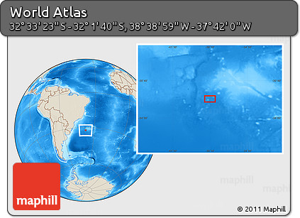Shaded Relief Location Map of the Area around 32° 17' 31" S, 38° 10' 29" W