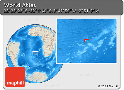 Shaded Relief Location Map of the Area around 32° 17' 31" S, 3° 19' 30" W