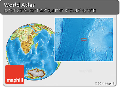 Physical Location Map of the Area around 32° 17' 31" S, 41° 43' 30" E
